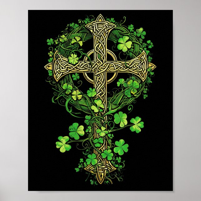 Affiche Irish Harp Celte Cross Knot Clover St Shamrock (Devant)