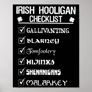 Affiche Irish Hooligan Checklist Shenanigan Malarkey St Pa