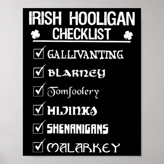 Affiche Irish Hooligan Checklist Shenanigan Malarkey St Pa (Devant)