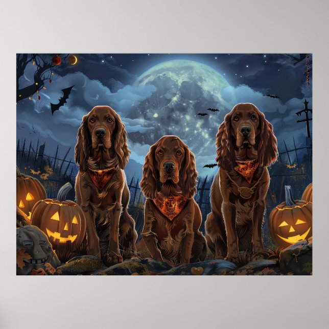 Affiche Irish Red Setter Halloween Éffrayant (Devant)