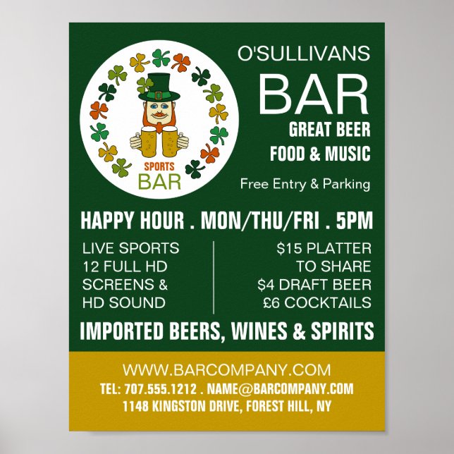 Affiche Irish Sports Bar, Pub/Brasserie Publicité (Devant)
