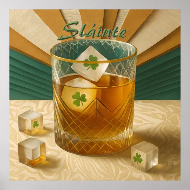Affiche Irish Whiskey Tumbler Shamrock Ice "Sláinte!" (Devant)