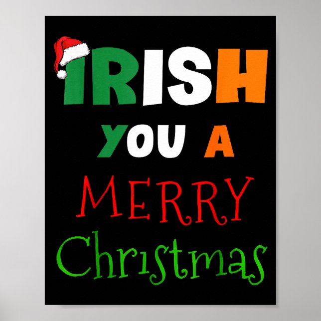 Affiche Irish You A Merry Christmas Ireland Flag Xmas Hat  (Devant)