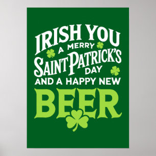 Affiche Irish You Merry Saint Patrick's Day Happy New Beer