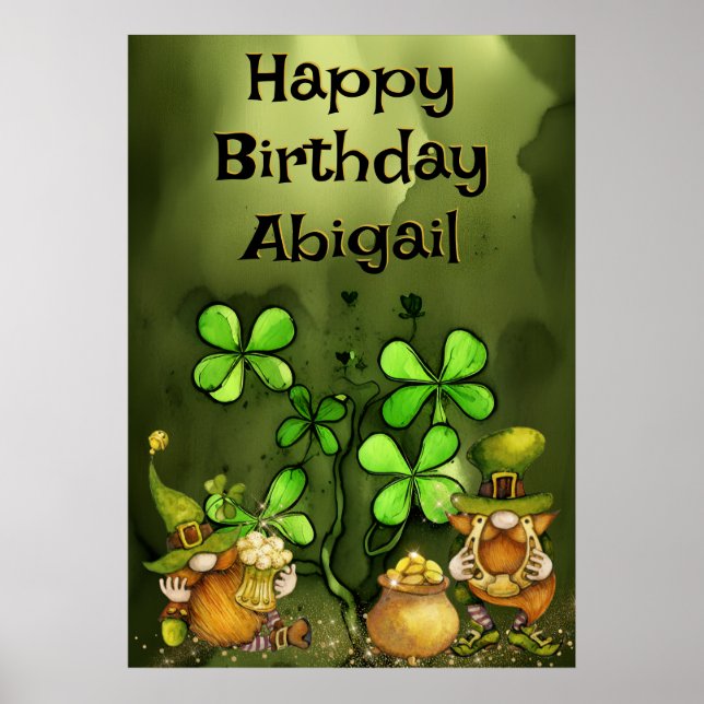 Affiche Irlandais Leprechaun Gnomes et Clovers Joyeux anni (Devant)