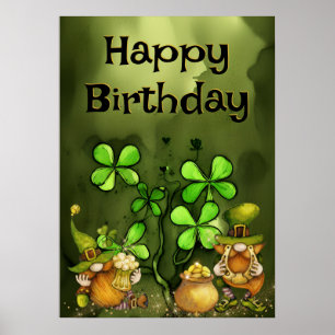 Affiche Irlandais Leprechaun Gnomes et Clovers Joyeux anni
