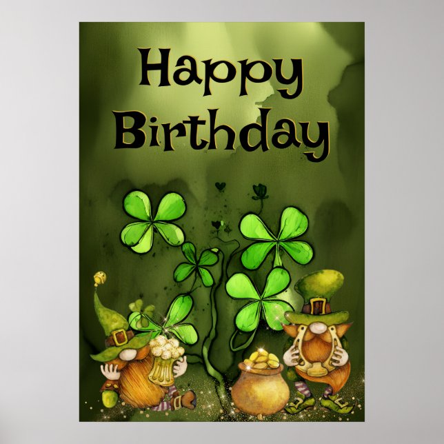 Affiche Irlandais Leprechaun Gnomes et Clovers Joyeux anni (Devant)