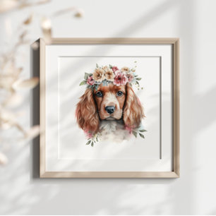 Affiche Irlandais Setter Puppy Pet Aquarelle Flower