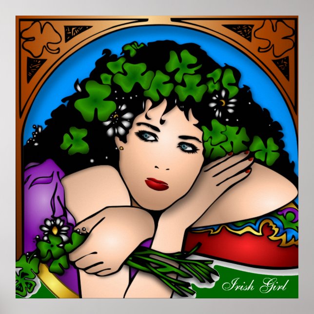 Affiche Irlandaise avec Shamrocks dans les cheveux St. Pat (Devant)