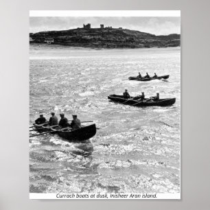 Affiche Irlande, bateaux currach au large de l'île d'Inish