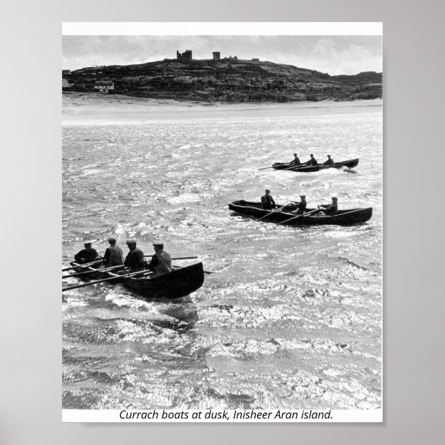 Affiche Irlande, bateaux currach au large de l'île d'Inish (Devant)