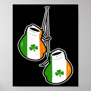 Affiche Irlande Drapeau Shamrock Irlandais Gants de boxe
