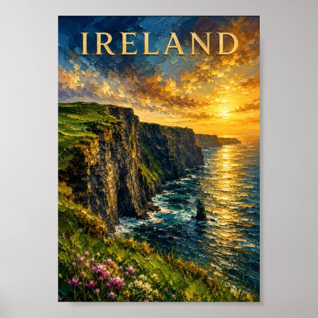 Affiche Irlande : Falaises de Moher au coucher du soleil,  (Devant)