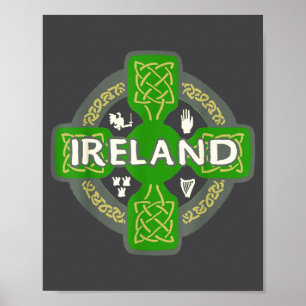 Affiche Irlande St Patrick Jour Croix Celtique Verte