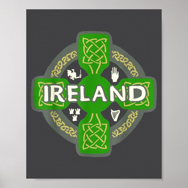 Affiche Irlande St Patrick Jour Croix Celtique Verte  (Devant)