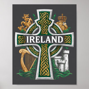 Affiche Irlande St Patrick Jour Croix Celtique Verte Céléb