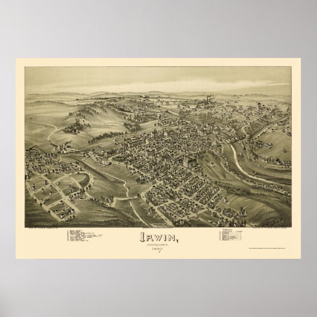 Affiche Irwin, PA Carte panoramique - 1897 (Devant)