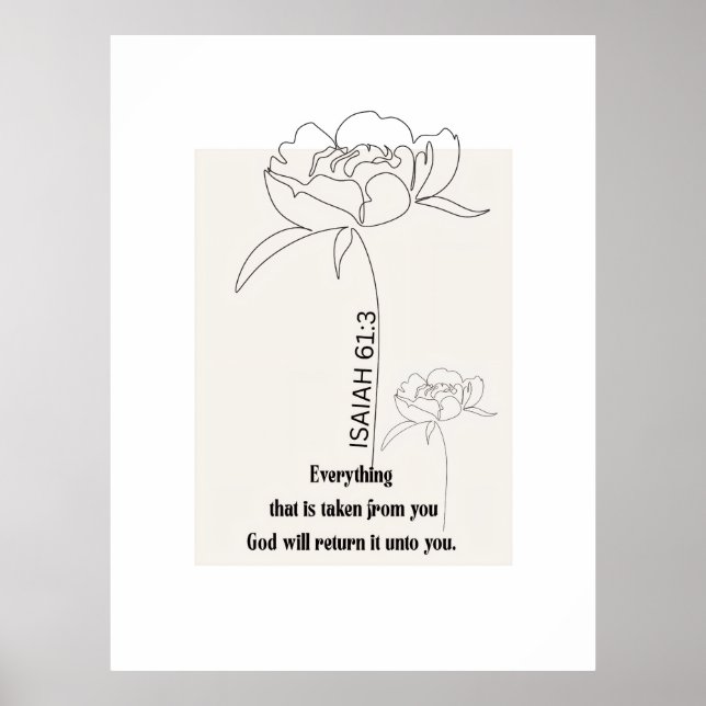 Affiche Isaiah 61:3 Floral Line Art Print – "God Restores" (Devant)