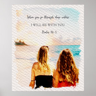 Affiche Isaïe 43 2 Aquarelle Vue sur la mer mère fille