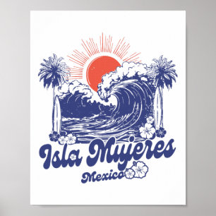 Affiche Isla Mujeres Mexique 2025 Vacances Surf Vintage