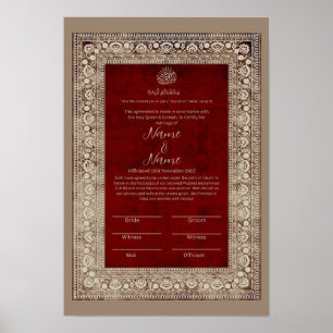 Affiche Islam Elegant Rouge et or certificat Nikkah