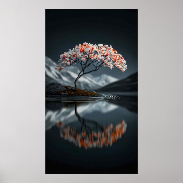 Affiche Island Bloom: Serene High-Contrast Landscape (Devant)
