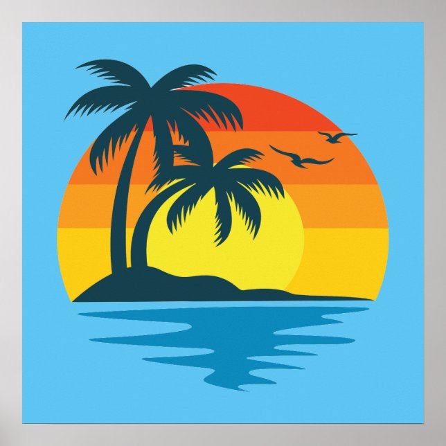 Affiche Island Sunset Plage tropicale Palm Tree Océan (Devant)