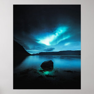 Affiche Islande - Aurores boréales dans les fjords de l'Ou