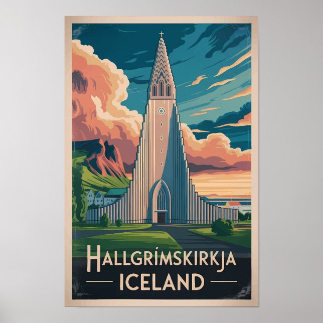 Affiche Islande Hallgrimskirkja Illustration Voyage Art (Devant)