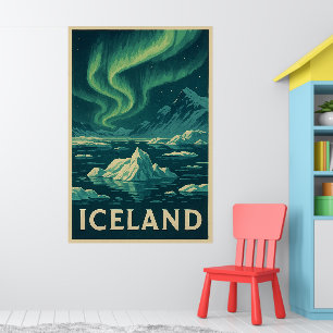 Affiche Islande Lumière du Nord – Paysage Arctique Vintage