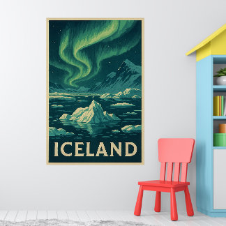 Affiche Islande Lumière du Nord – Paysage Arctique Vintage