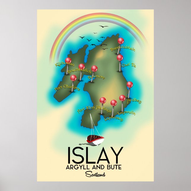 Affiche Islay, Hébrides intérieures, carte de l'Écosse art (Devant)