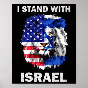 Affiche Israël et drapeau États-Unis Lion Je suis avec Isr
