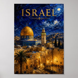 Affiche Israël : Jérusalem Art Souvenir Lueur Nocturne
