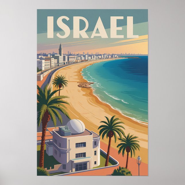 Affiche Israël Tel Aviv Illustration Voyage Art Rétro (Devant)
