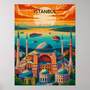 Affiche Istanbul Hagia Sophia coloré Voyage Vintage
