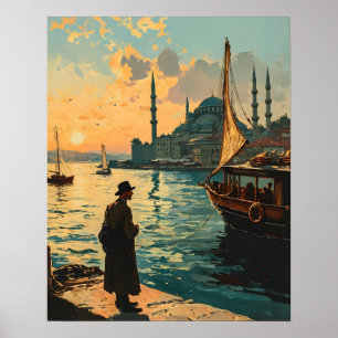 Affiche Istanbul : Mosquée Bleue & Bosphore Carte Postale 
