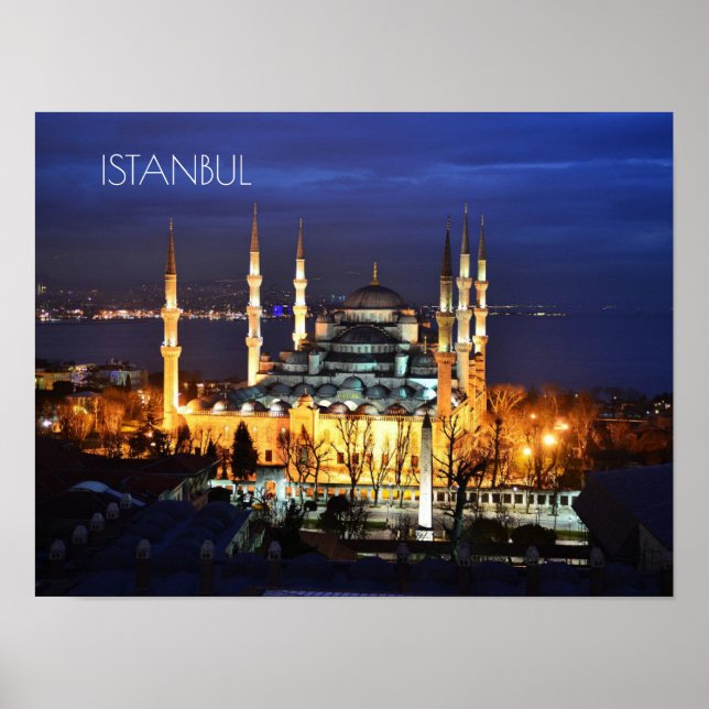Affiche Istanbul Mosquée Bleue Nuit Décor Premium Voyage (Devant)