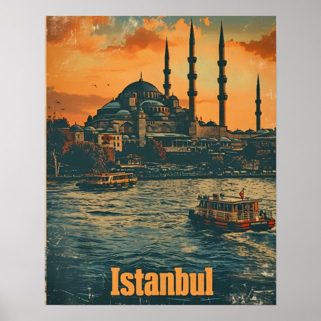 Affiche Istanbul Sunset : Carte postale Vintage (Devant)