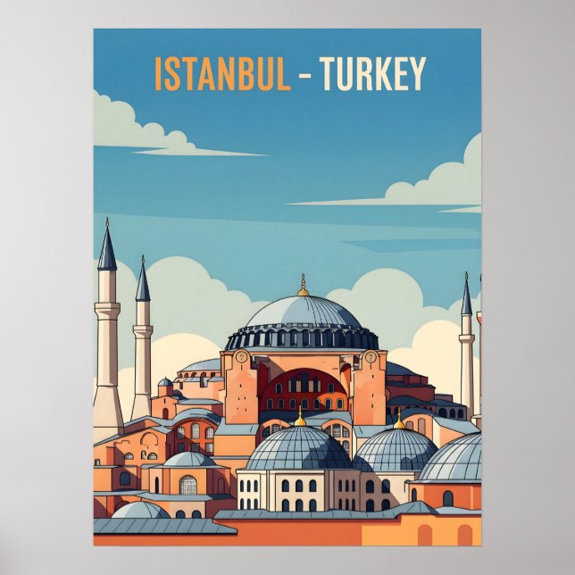 Affiche Istanbul Turkey with hagia Sophia and minarets (Devant)