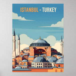 Affiche Istanbul Turquie avec hagia Sophia et minarets