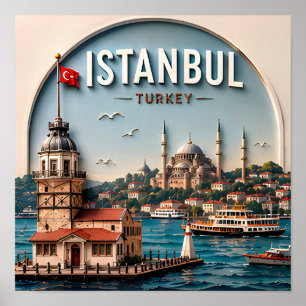 Affiche Istanbul Turquie Bosphore Ville Historique Voyage