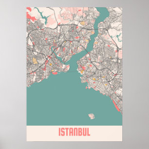 Affiche Istanbul - Turquie Carte de la ville de Chalk
