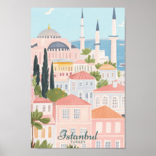 Affiche Istanbul Turquie Gouache Peinture Illustration Voy