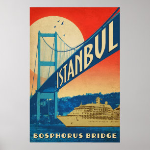 Affiche Istanbul, Turquie, pont du Bosphore, croiseur tour