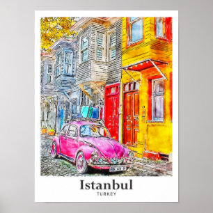 Affiche Istanbul Turquie Voyage Aquarelle main tirée