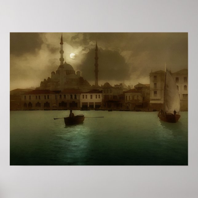 Affiche Istanbul vintage en lumière lune (Devant)