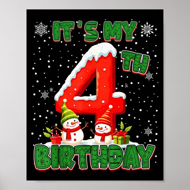 Affiche It’s My 4th Birthday Christmas Snowman 4 Year Old  (Devant)
