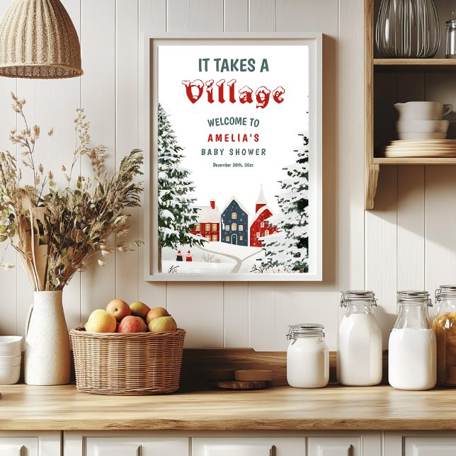 Affiche It Takes a Village Winter Baby Shower Welcome Sign (Créateur téléchargé)