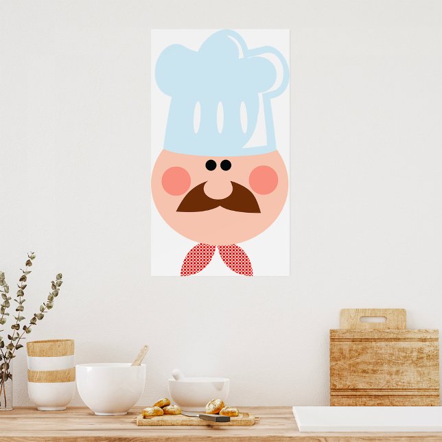 Affiche Italian Chef Face with Mustache and Hat (Créateur téléchargé)